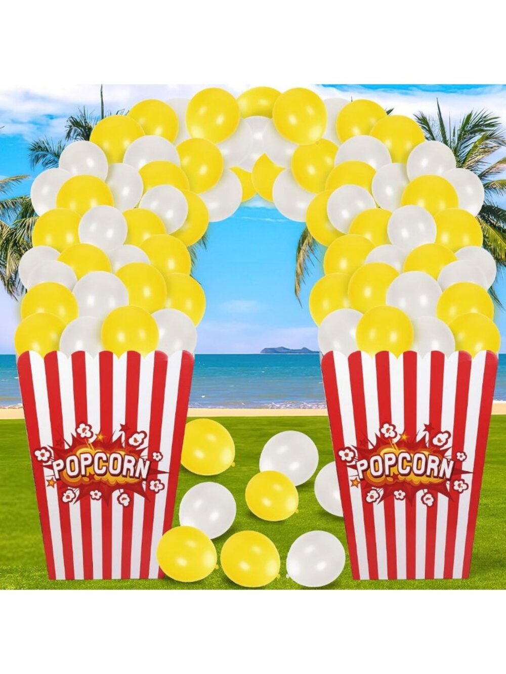 2 Sets Giant Popcorn Box with Balloons, Movie Popcorn 3D Popcorn Box Cardboard